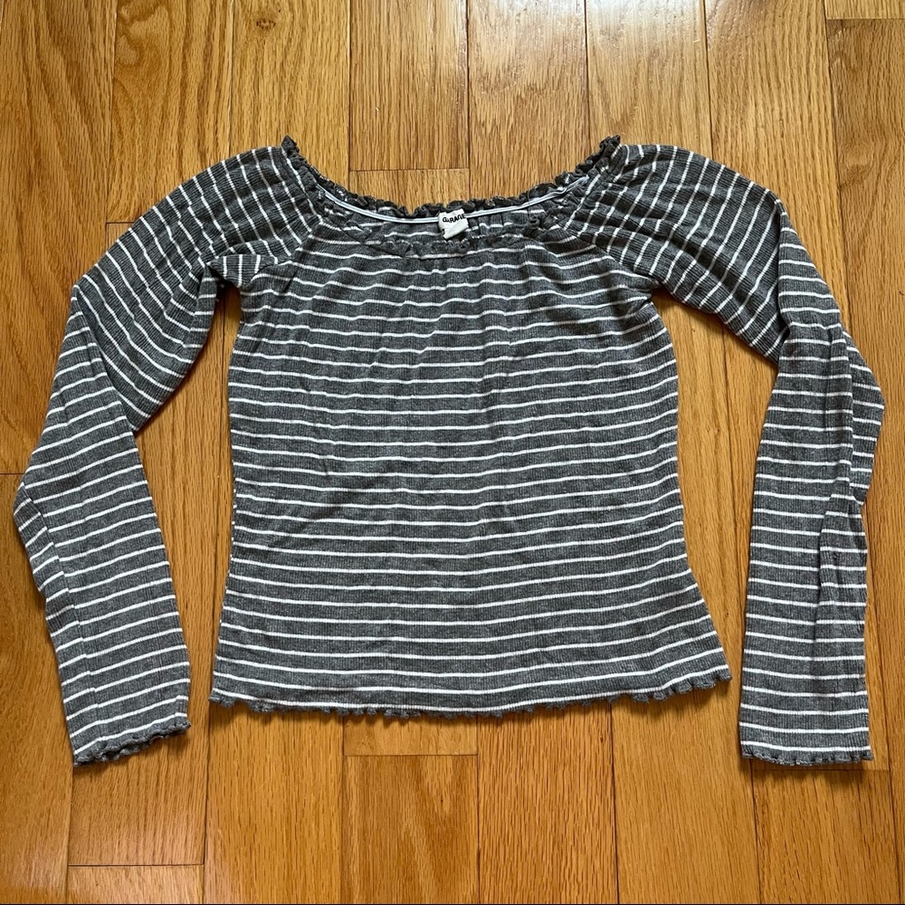 GARAGE striped gray off the shoulder top